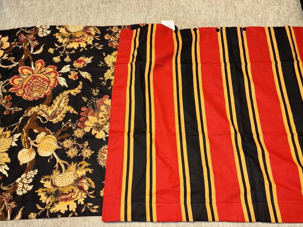 New Pair Rose Tree Luxury Euro Pillow Shams Autumn Floral Stripe Black Red Gol